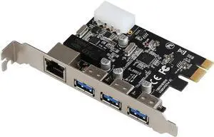 PCI-E to External 3 Ports 5Gbps USB 3.0 HUB + RJ-45 Gigabit Ethernet Network Card 10/100/1000Mbps PCI Express USB3.0 LAN Adapter Combo Controller Card Compatible with USB 2.0 USB1.1 Devices