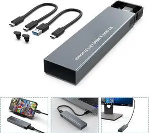 M.2 NVME SATA SSD Enclosure Adapter, USB 3.2 Gen 2 (10 Gbps) to NVME PCI-E SATA M-Key/(B+M) Key Solid State Drive External Enclosure Support UASP Trim for NVME/SATA SSDs 2242/2260/2280