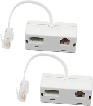 2 PACK RJ45 to BT RJ11 Secondary Telephone Splitter 2 Way Female to Male Adapter Converter Line Cables Telephone Plug Socket Connector Ethernet For Landline