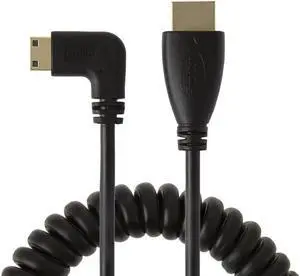 Mini HDMI to HDMI, CableCreation 5 Feet Coiled 90 Degree Left Angle Mini-HDMI Male to HDMI Male Converter Cable, Support 1080P Full HD, 3D, 1.6M, Black