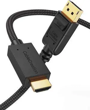 DisplayPort to HDMI Cable 4K, CableCreation 6FT Braided DP to HDMI Cable, Support Eyefinity Multi-Screen, 4K & 3D Audio/Video Converter, 1.83M / Black
