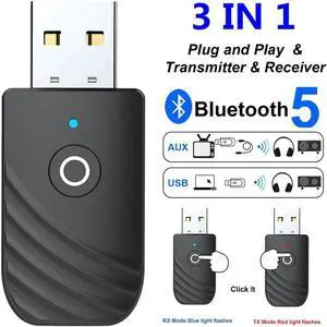 3-In-1 Bluetooth 5.0 Audio Transmitter And Receiver With 3.5mm Jack Support AUX And USB Stereo Wireless Music Adapter For TV Car