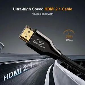 8K HDMI Cable 6.6 FT, CableCreation HDMI 2.1 Ultra HD High Speed Cable 48Gbps,8K 60Hz, HDCP 2.2,4:4:4 HDR, eARC, Compatible with MacBook Pro 2021, PS5, PS4, Xbox Series X, Xbox One, QLED TV, Roku TV