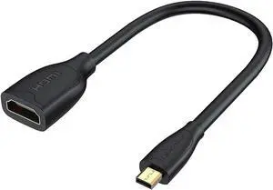 Micro HDMI to HDMI Cable Male to Female with Ethernet Support 4K 60Hz 3D Compatible with Raspberry Pi 4, GoPro Hero, and Other Action Camera/Cam 0.5ft
