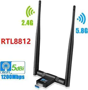 JAENFONG 1200Mbps Wireless WiFi Adapter RTL8812 2.4G 5G USB3.0 WiFi Dongle 802.11ac Network Adapter Support Windows XP/10/8/8.1/7/Vista/2