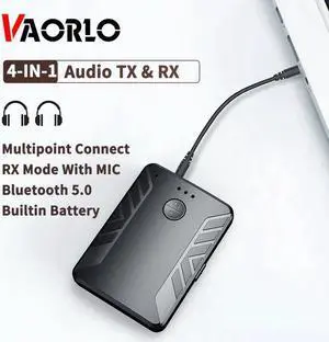JAENFONG 4-IN-1 Bluetooth 5.0 Audio Transmitter Receiver Multipoint Connect 3.5mm AUX RCA Jack Wireless Adapter With MIC For TV PC