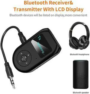 JAENFONG Display Bluetooth 5.0 Audio Transmitter Receiver 3.5mm AUX Stereo With Mic Handfrees Calling Wireless Adapter Dongle TV CAR