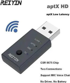 JAENFONG Bluetooth 5.0 Audio Transmitter CSR8675 aptX HD Wireless Sound Card Music Adapter Dual Connection