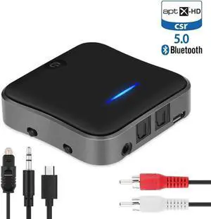 JAENFONG Bluetooth 5.0 Transmitter Receiver CSR8675 APTX HD LL Bt Audio Music Wireless USB Adapter 3.5mm 3.5 AUX Jack/SPDIF/RCA for TV PC