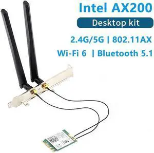 JAENFONG band 2.4Gbps 802.11ax Wi-Fi 6 Desktop Kit AX200 Bluetooth 5.0 Wifi Card 2.4G/5Ghz MU-MIMO AX200NGW Adapter Antenna