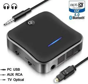 JAENFONG Bluetooth 5.0 Transmitter Receiver aptX HD Low Latency Audio 3.5mm Aux/RCA/SPDIF Bt Music Wireless Adapter for TV/Headphone/Car