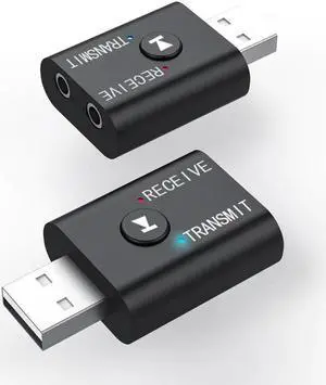 JAENFONG Bluetooth 5.0 Transmitter Receiver 3.5mm AUX USB Mini 2 in 1 Wireless Stereo Audio Adapter for Home TV PC Car Mp3/4