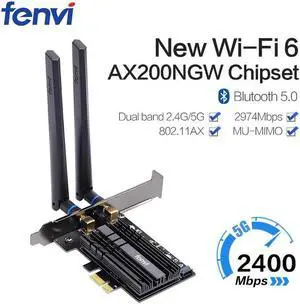 JAENFONG Dual band 3000Mbps Wifi 6 AX200 PCIe Wireless Wifi Adapter 2.4G/5Ghz 802.11ac/ax Bluetooth 5.0 AX200NGW Wi-fi Card For PC JAENFONG Dual band 3000Mbps Wifi 6 AX200 PCIe Wireless Wifi Adapter 2.4G/5Ghz 802.11ac/ax Bluetooth 5.0 AX200NGW Wi-fi Card For PC