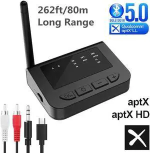 JAENFONG 80m Long Range Bluetooth 5.0 Transmitter Receiver Low Latency aptX HD Spdif RCA Jack AUX 3.5mm Wireless Audio Adapter TV PC Car