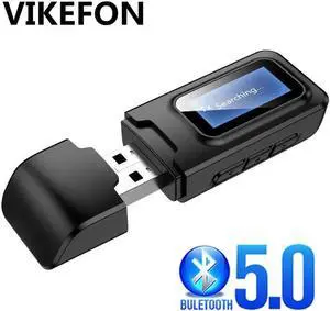 JAENFONG Bluetooth 5.0 Audio Receiver Transmitter LCD Display 3.5mm AUX Jack Stereo USB Dongle Wireless Adapter for Car PC TV Headphones
