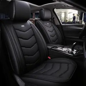 Paiying Full Set Black PU Leather Car Seat Covers V Striped Pad Cushion USA Paiying Full Set Black PU Leather Car Seat Covers V Striped Pad Cushion USA
