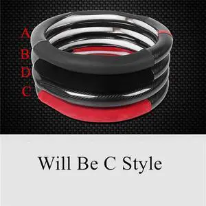 Yingshan D-shape Racing Steering Wheel Cover 38CM Luxury Black Carbon Fiber & Red Leather