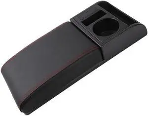 Furulu Universal Black Car Center Console Armrest Pad Cup Holder PU Leather USB Charger
