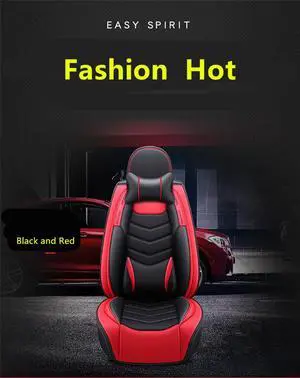 Paiying Black + Red Car SUV Seat Cover Front+Rear Full Set PU Leather Cushion Protector