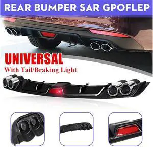 Paiying Car Rear Bumper Cover Lip Addon Diffuser Quad Dummy Exhaust Tip w/ Brake Light
