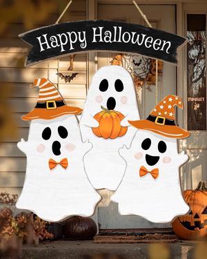 Halloween Decorations Outdoor Halloween Wooden Wreath Ghost Door Decor Hanging Sign for Home Wall Decor Halloween Party Indoor Supply Yard Wall Halloween Decorations Halloween