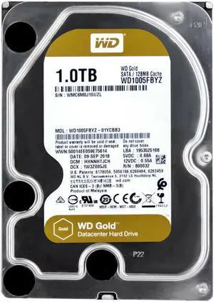 WD1005FBYZSP - Western Digital Gold 1TB 7200RPM SATA 6Gb/s 128MB Cache (512n) 3.5-inch Hard Drive