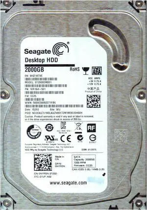 1ER164-501 - Seagate 2TB 7200RPM SATA 6Gb/s 64MB Cache (RoHS) 3.5-inch Hard Drive 1ER164-501 - Seagate 2TB 7200RPM SATA 6Gb/s 64MB Cache (RoHS) 3.5-inch Hard Drive