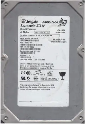 9T6002-003 - Seagate BarraCuda 40GB 7200RPM IDE Ultra ATA/100 (ATA-6) 2MB Cache (CE) 3.5-inch Hard Drive