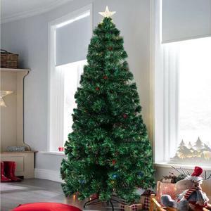 7.5 FT Pre-Lit Artificial Christmas Tree LED Flash Modes with Multicolored Fiber Optic Tips & Metal Stand Ideal for Festival Indoor Outdoor Décor