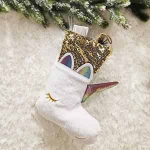 Magical Unicorn Stocking Christmas Fun Holiday Decoration with Gold Sequins