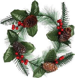 12 Inches Artificial Wreath with Pinecone Holly Berries Pine Leaves for Fall/Winter Holiday Festival Celebration Front Door Wall Window Christmas Party Decor