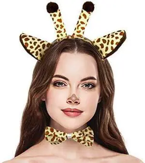 Giraffe Ears Tail Bow Tie Instant Costume Halloween Fun Party Beige