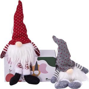 Gnomes Tomte, Scandinavian Swedish Santa Decorations Elf with Knitted Hats for Xmas Holiday Ornaments Home Deocr (2 Pk - LED Lights)