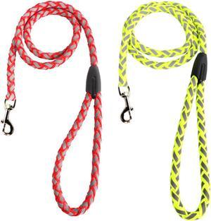 2 Pack 5 ft Reflective Training Leashes, Heavy Duty Nylon Woven Leash for Small to Medium Sized Dog Walking Leads