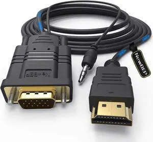 HDMI to VGA Cable Adapter with 3.5mm Audio Cord 1080P HD 6ft/1.8m Gold-Plated HDMI Male to VGA Male Active Video Converter Cord Support Notebook PC DVD Player Laptop TV Projector Monitor