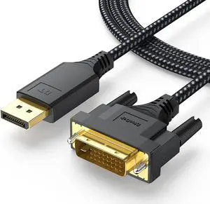 DisplayPort to DVI Cable 6ft Display Port to DVI-D/I Cord Braided Gold-Plated Male to Male 1080P@60Hz for Computer Laptop Graphics Card Monitor Projector HDTV