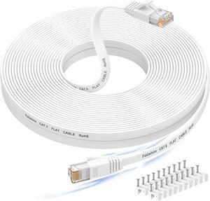 50 ft Ethernet Cable, Cat 6e/Cat 6 Long Ethernet Cable with Snagless Rj45 Connector, High Speed Patch Cord Than Cat 5e/Cat 5, Flat White Shielded LAN Cable for Ethernet Network Switch, PS4 and Modem