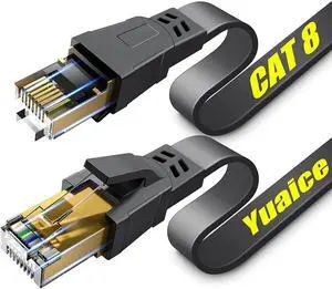 Cat 8 Ethernet Cable - 10FT High Speed Flat Internet Network Cable - Multiple Size Options (3FT-100FT) - Professional LAN Cable - Gold Plated RJ45 Connector - Shielded for Indoor & Outdoor Use
