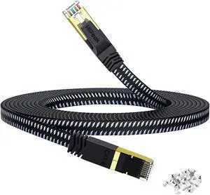 HiiPeak Cat 8 Ethernet Cable 40 ft, Flat Nylon Braided Internet Cable, High-Speed 40Gbps Network Patch LAN Cable, RJ45 Gaming Cable for Modem, Router PC Xbox, Laptop, Computer, Black and Grey 40ft HiiPeak Cat 8 Ethernet Cable 40 ft, Flat Nylon Braided Internet Cable, High-Speed 40Gbps Network Patch LAN Cable, RJ45 Gaming Cable for Modem, Router PC Xbox, Laptop, Computer, Black and Grey 40ft