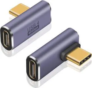 USB C Right Angle Adapter 40Gbps 8K@60Hz 100W USB C 90 Degree Adapter Right Angle Type C Male to Female Extender Thunderbolt 4 Connector for iPhone/PC/Galaxy S23 2-Pack