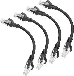 RIIEYOCA Short Cat5e Ethernet Patch Cable 0.5ft,Snagless RJ45 Computer LAN Network Cord for Router, Modem,Switch, Server, Black(4 Pack)