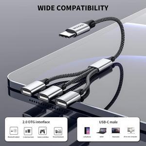 USB C Splitter USB C to 3 USB Adapter USB Splitter for Laptop,Thunderbolt3 to 3 USB2.0 Port Splitter Dongle Cord Converter Connector Multi Hub for MacBook,iPad Pro Air,Microsoft Surface Go,PC,Laptop
