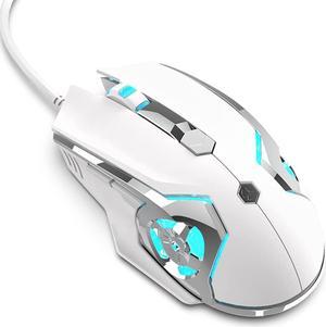 NACODEX AJ120 White Gaming Mouse Programmable 6 Buttons, 4 Adjustable DPI Up to 8000 for Window PC Gamer with Electroplating Wings Design