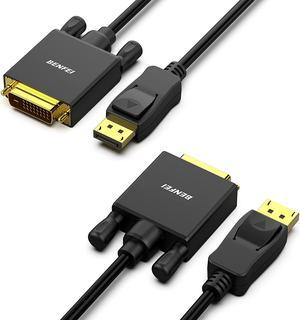 DisplayPort to DVI 6 Feet Cable 2 Pack, Benfei Dp Display Port to DVI Converter Male to Male Gold-Plated Cord 6 Feet Black Cable Compatible for Lenovo, Dell, HP and Other Brand