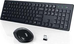Wireless Keyboard and Mouse, WisFox Full-Size Wireless Mouse and Keyboard Combo, 2.4GHz Silent USB Wireless Keyboard Mouse Combo for PC Desktops Computer, Laptops, Windows (Black)