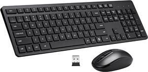 Wireless Keyboard and Mouse Combo, 2.4G Silent Cordless Wireless Keyboard Mouse Combo for Windows Chrome Laptop Computer PC Desktop, 106 Keys Full Size with Number Pad, 1600 DPI Optical Mouse (Black)