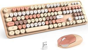 Wireless Keyboard and Mouse Combo, Milk Tea 104 Keys Full-Sized 2.4 GHz Round Keycap Colorful Keyboards, USB Receiver Plug and Play, for Windows, Mac, PC, Laptop, Desktop
