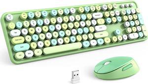 KNOWSQT Wireless Keyboard and Mouse Combo, Green 104 Keys Full-Sized 2.4 GHz Round Keycap Colorful Keyboards, USB Receiver Plug and Play, for Windows, Mac, PC, Laptop, Desktop