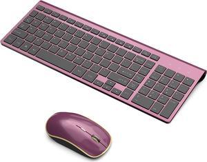 Wireless Keyboard Mouse Combo,J JOYACCESS 2.4G Compact and Ultra Slim Wireless Keyboard and Mouse for Windows, Computer, Desktop, PC, Laptop (Wine red)
