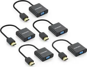 HDMI to VGA Adapter Converter 5-Pack (Male to Female) for Computer Desktop Laptop PC Monitor Projector HDTV Chromebook Raspberry Pi Roku Xbox and More - Black